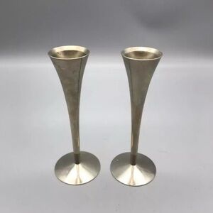 Antique German Pewter Candlestick Holders - Set of 2 - Made in Soumgen Germany